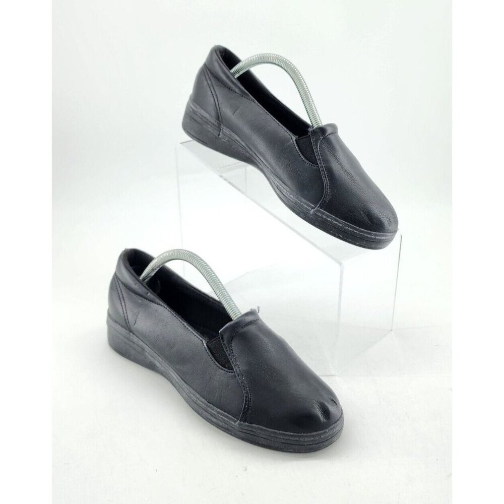 Grasshoppers Women's Jensen Slip On Sneaker Shoes Solid Black Leather Size 7 W‎